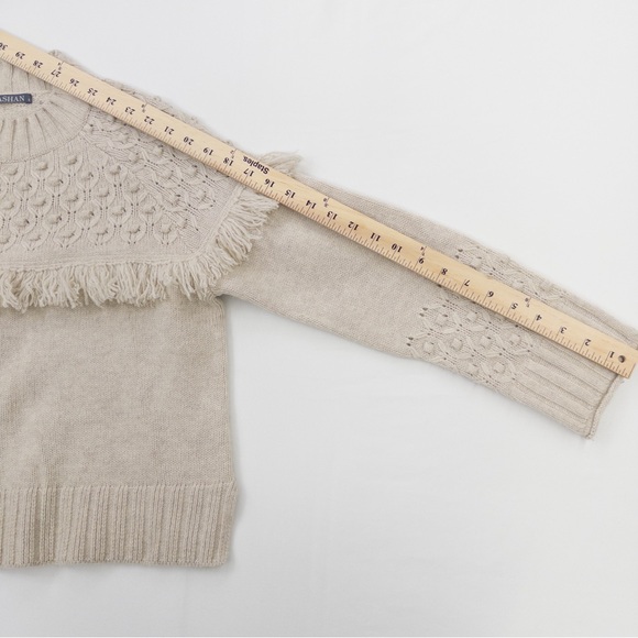 Alashan Merino Wool Cable Knit Fringe Sweater Cream Size Small - Picture 11 of 13